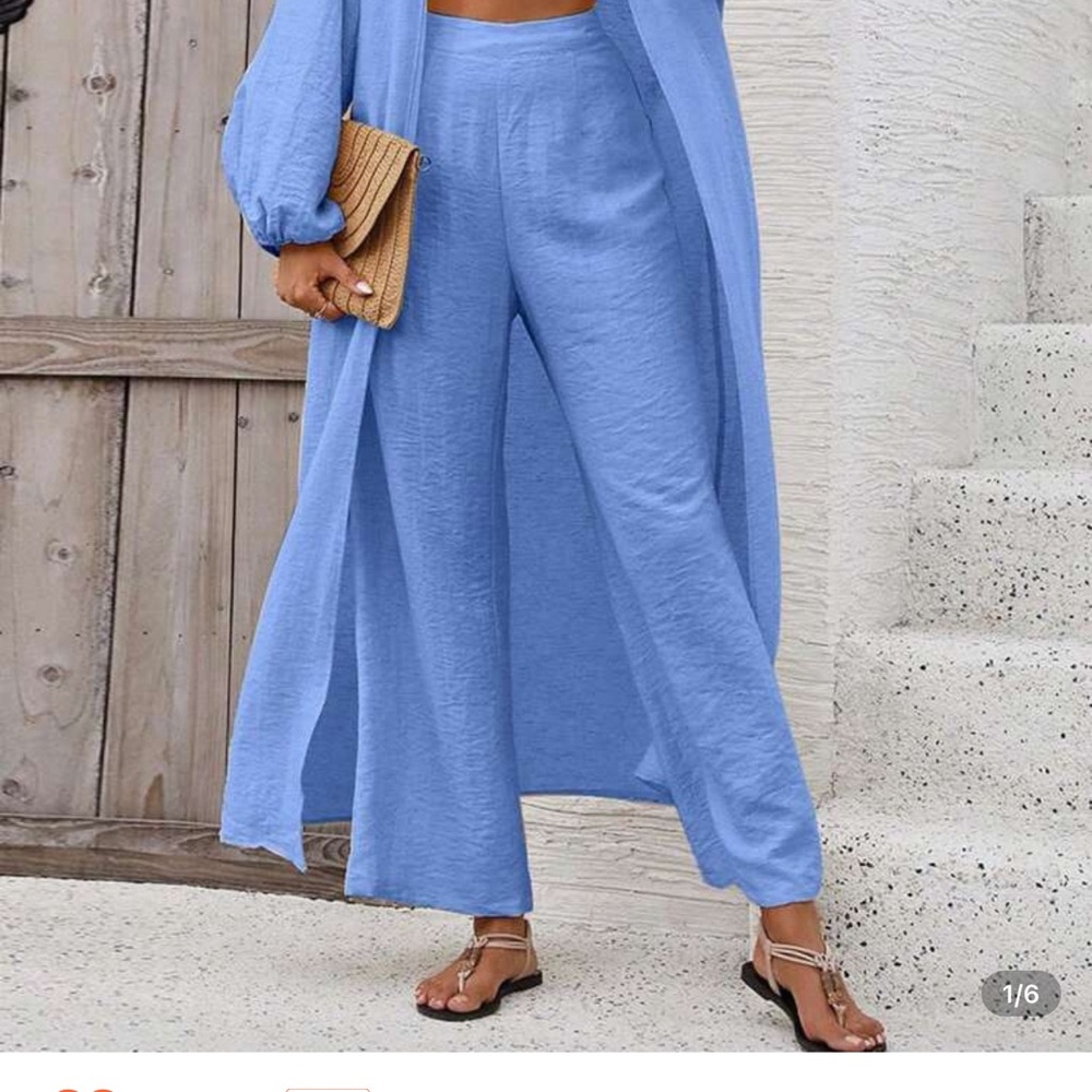 SHEIN Blue Wide Leg Pants Flowy High-Waisted Design 2 pice set brand new size - Picture 8 of 10